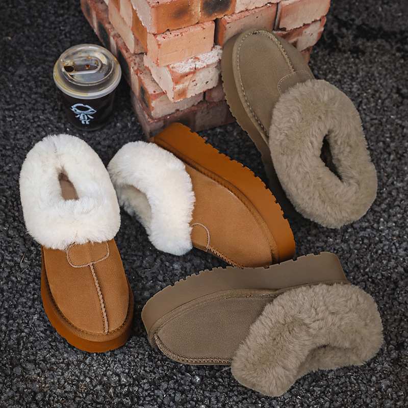 EBV designer shoes hot free shipping High quality cowhide fur on Leather new wool and plush thick warm and anti slip snow boots for woman