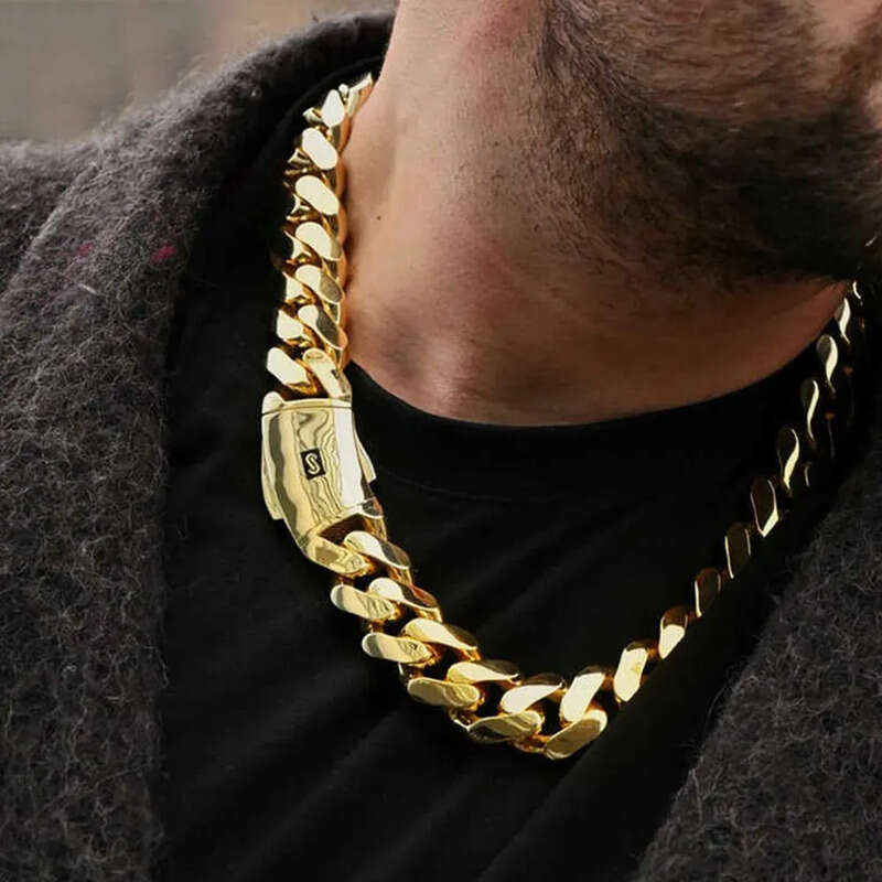 Hip Hop Jewelry 20mm 14K Gold Plated Monaco Classic Pave Lock Choker Heavy Miami Cuban Link Chain Mens Necklace