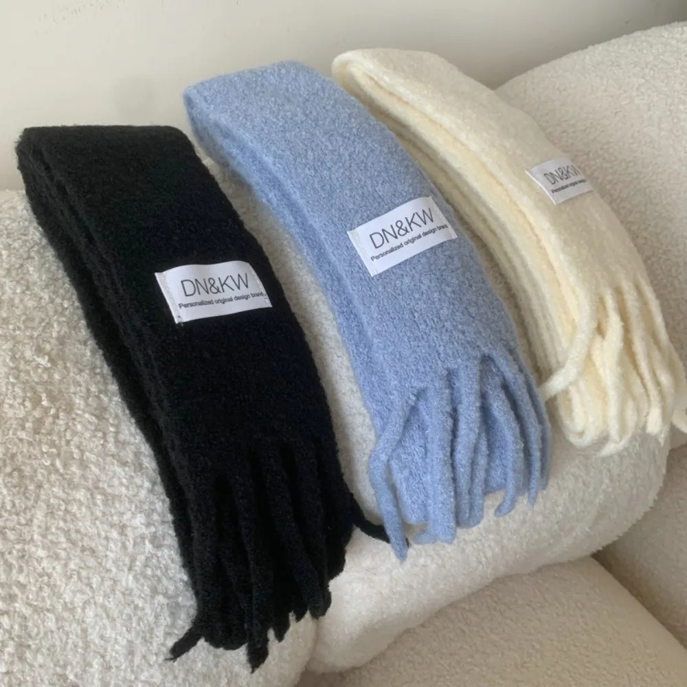 Shawl Winter Knitted Scarf Keep Warm Solid Color Tassel Scarves Thick Slender Knitted Scarves 250929