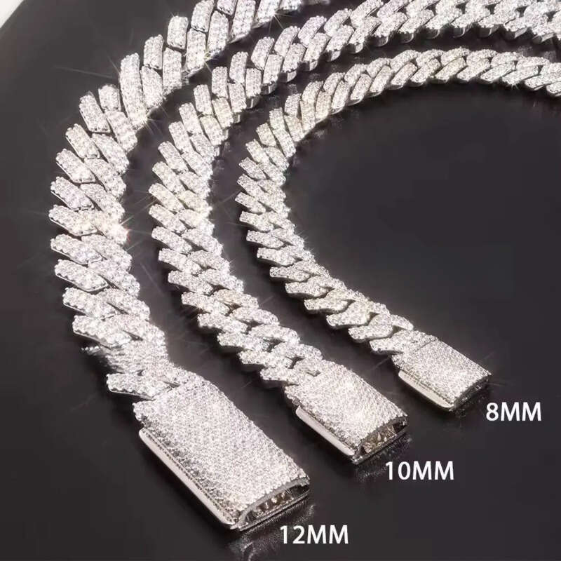 Wholesale 8mm 10mm 12mm Necklace Men Hip Hop Two Row Vvs Dia Sier Moissanite Cuban Link Chain