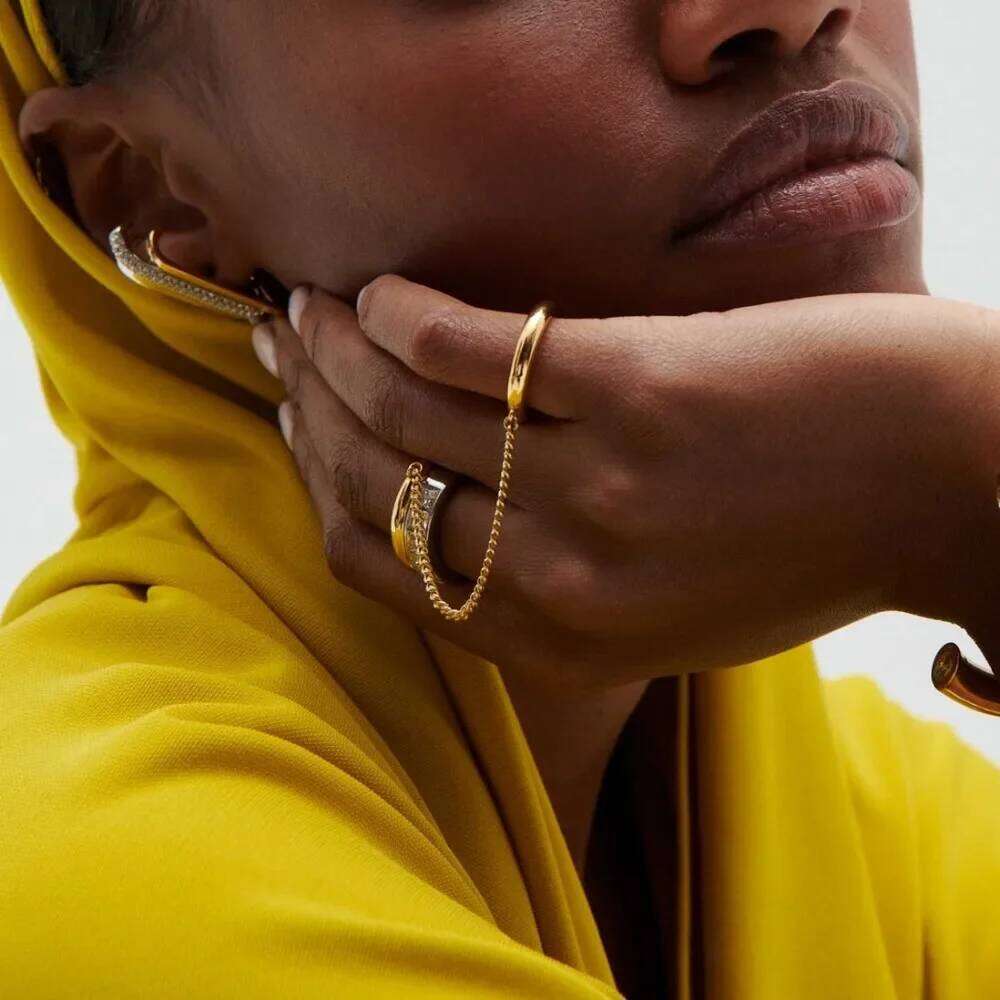 Fashion CZ Zircon Stainless Steel Double Layer Chain for Women Gold Plated Tassel Link Ring Hip Hop Jewelry Waterproof