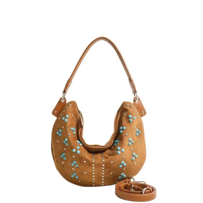 designer bag Luxury bag Niche Genuine Leather Rivet Underarm New Super Popular Saddle Single Shoulder Crossbody Crescent Bag for Women
