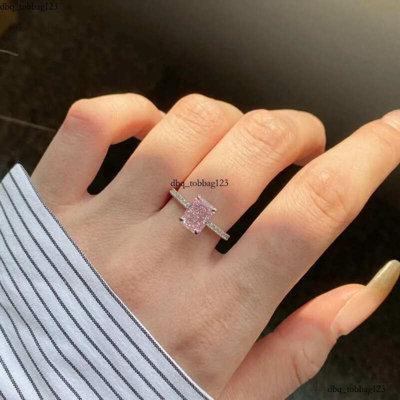 Dylam Top Picked S Sier Women Rhodium Plated Clear Pink Dia Radiant Cut 8A Zirconia Eternity Promise Ring