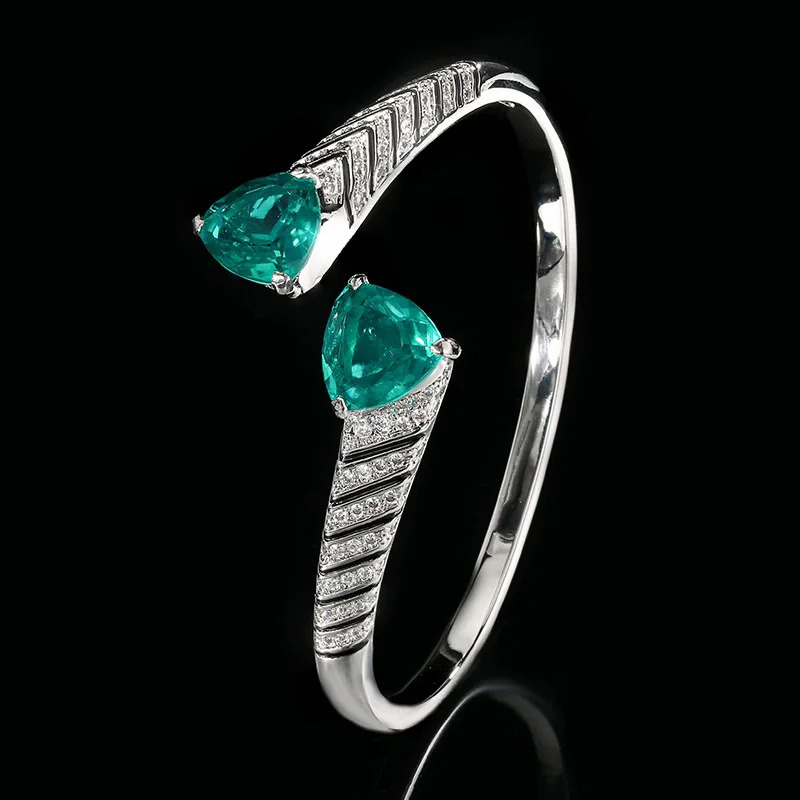 Womens Cuff Bangles Bracelets With Black Enamel Lab Triangle Pink Red Ruby Emerald Green Gemstone 250930