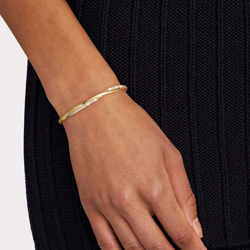 Cuff Trendy, 14k Plated/Sier Bangle Bracelets Dainty Gold Bangles Cubic Zirconia Adjustable Wave Bracelet Fashion Jewelry Gift for Women Teen Girl