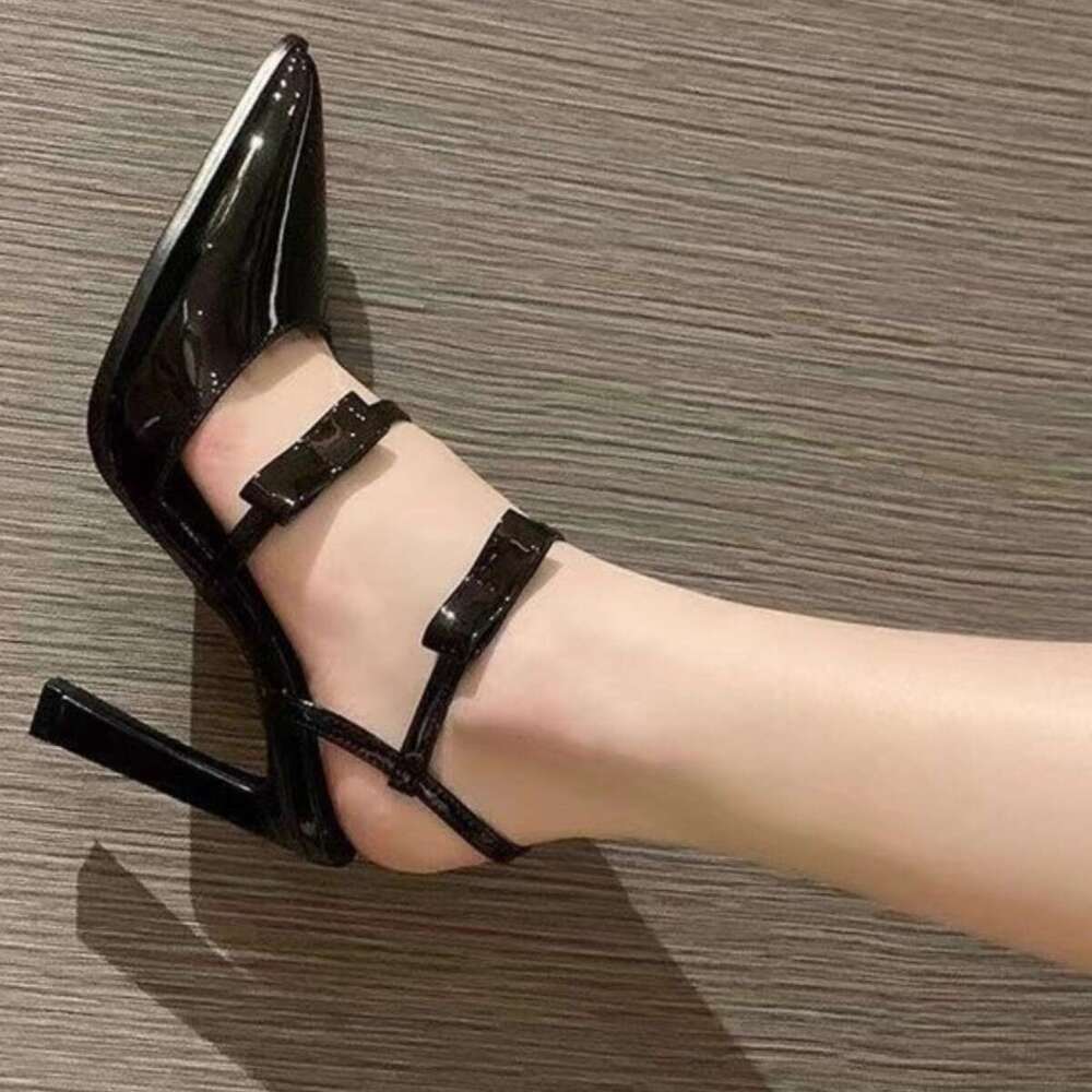 Pointed Closed Toe Stiletto Bow Fairy Style Lace-Up White Sandals 2025 Spring Designer Shoe New Black Patent Leather High heels for Women
