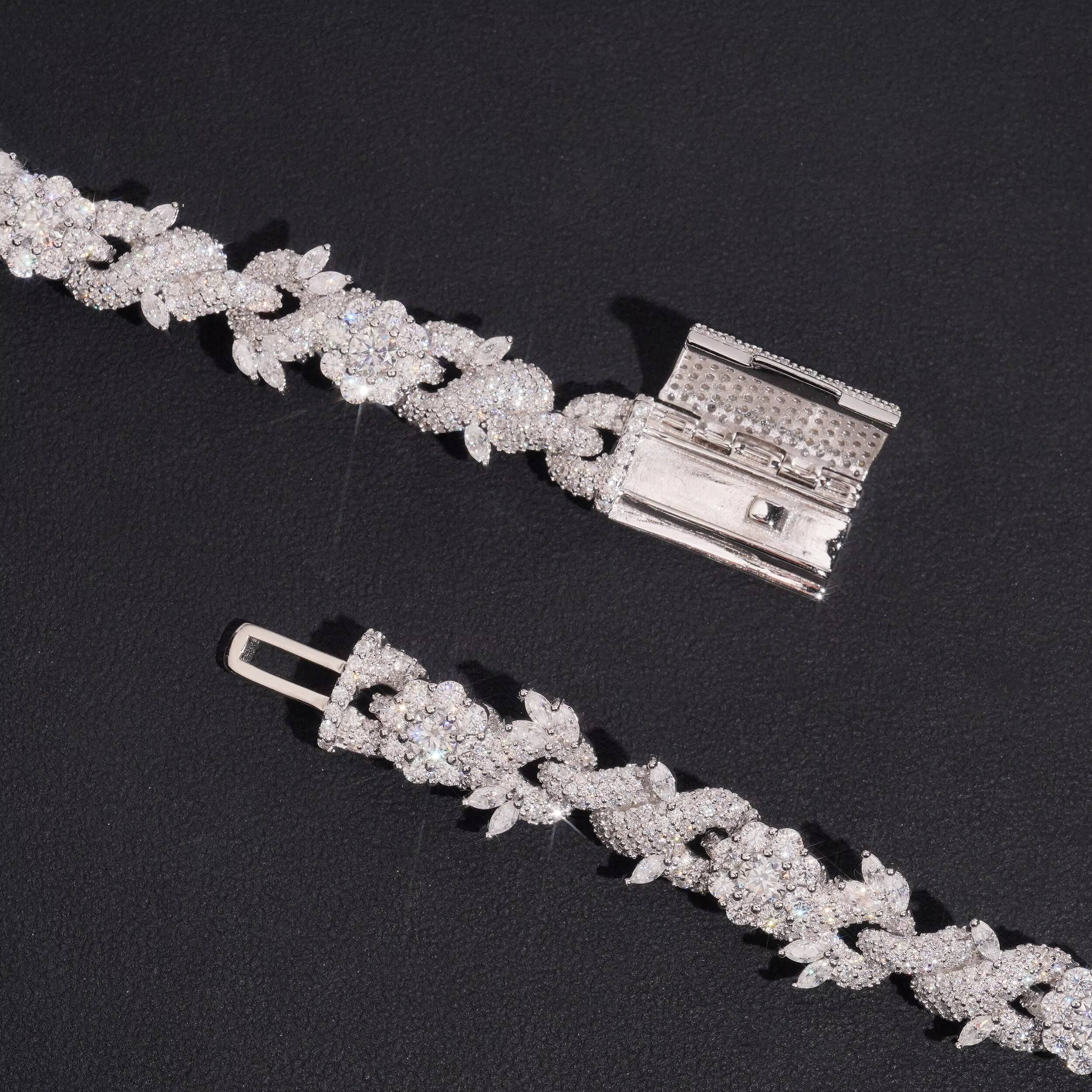 12MM Sterling Silver Moissanite Diamond Iced Out Men Necklace Jewelry Infinity Chain Link With Flower