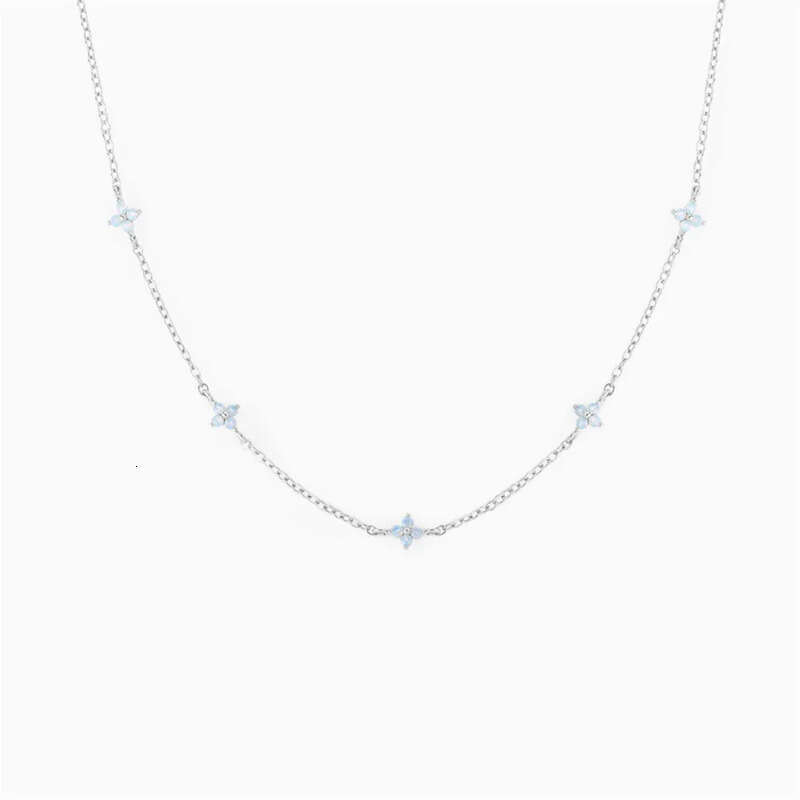 Ins Simple Fashion Flower Pendant Jewelry White Rose Gold Fill Blue Sapphire CZ Dia Gemstones Party Women Clavicle Necklace For Mother Day Gift