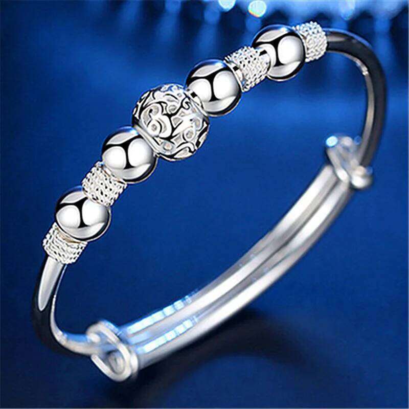 Charms Sterling Sier Bangle For Women Original Adjustable Lucky Bead Bracelets Party Wedding Fine Jewelry