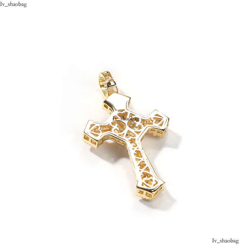 Hip Hop Cross Pendants Necklace Platinum Plated Men Women Lover Gift Religious Jewelry with Leather Rope Chain