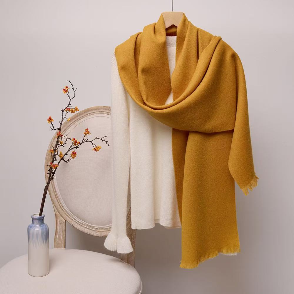 T1949 pure wool scarf men and women's neck warm autumn and winter all-match solid color short tassel wool