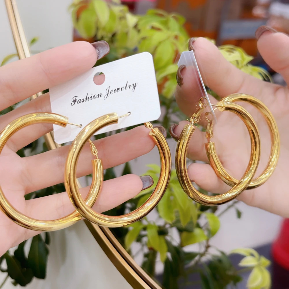 Earrings Hoops Fashion Copper Women Metal Round Stainless Steel Womens Jewelry 250930