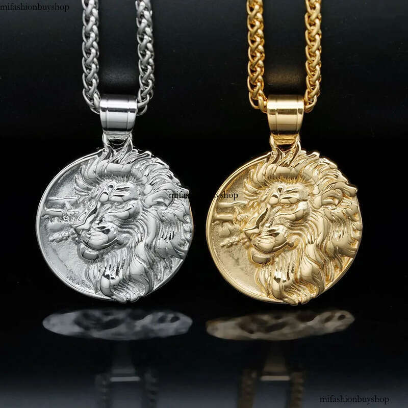 Hip Hop Casting Lion Head Pendant Necklace Stainless Steel Gold Plated Men RapJewelry