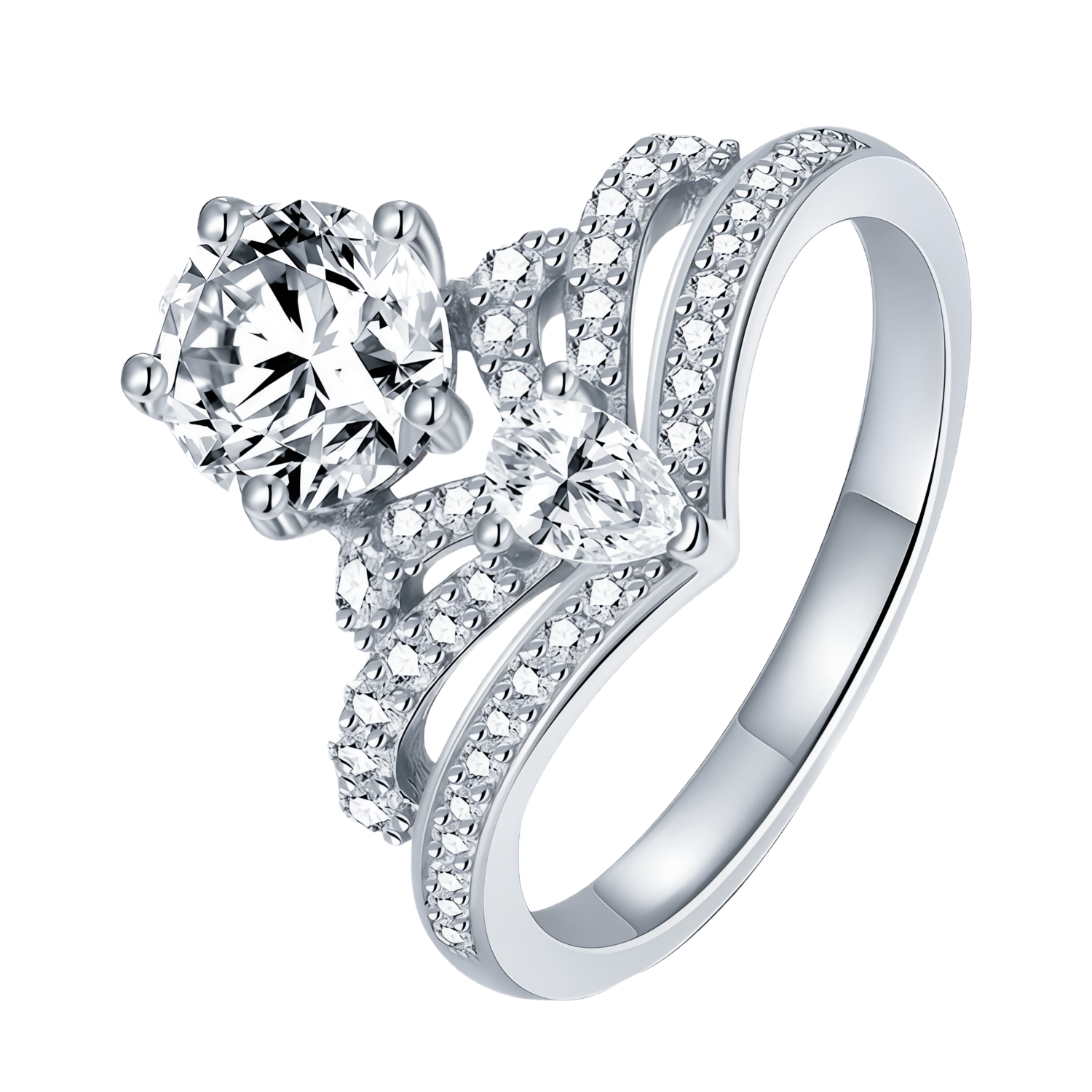 WenGem Jewelry 1CT Moissanite 3-Crown Ring for Women Luxury Fashionable Multicolor Birthstone Band Anniversary Jewelry Gift 925 Sterling Silver Plated