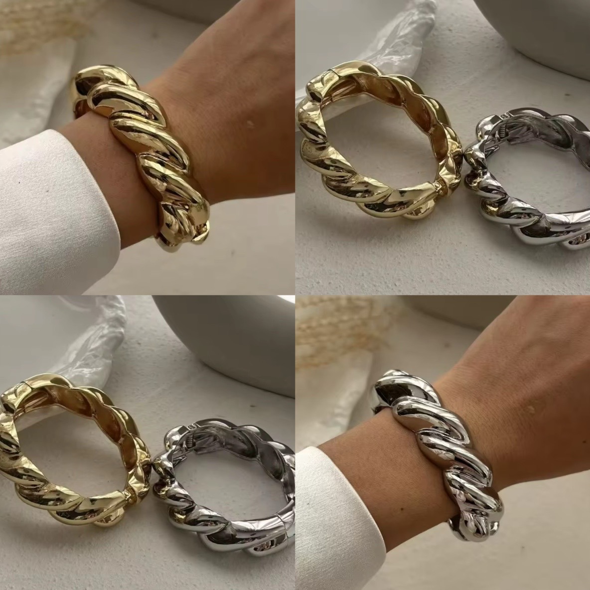 Metal Shiny Spiral Pattern Open Heavy Craft Simple Bracelet High-end Niche Jewelry for Women