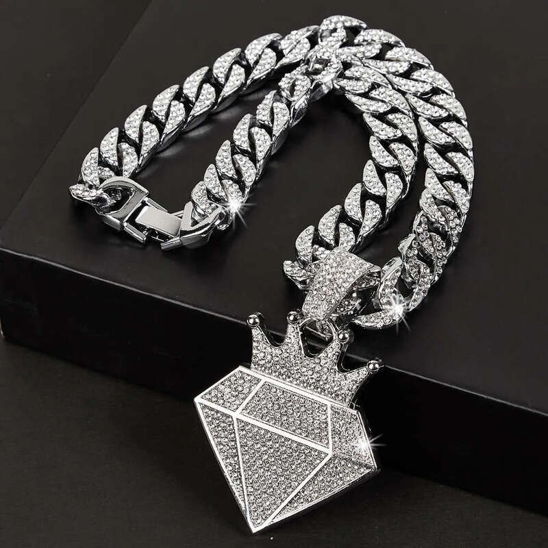Hip Hop Iced Out Dia Crown Pendant Necklace Men Women with 13mm Bling Cuban Gold Chain Fashion cosplay Jewelry Gift