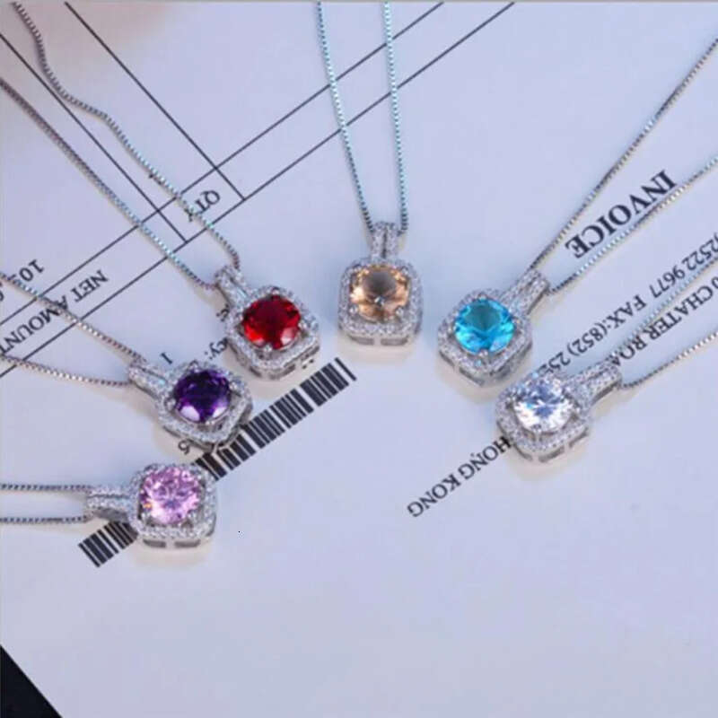 Simple Korean Fashion Jewelry Sterling Sier 6 Color Zirconia Round Cut Dia CZ Gemstones Women Cute Chian Necklace Pendant Gift