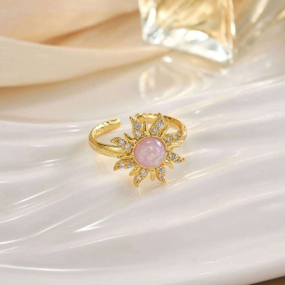 Rapunzel Crown Women Girls Accessories Gold Plated Sun Rings Cat's Eye Adjustable Party Jewelry Engagement Gifts For Her