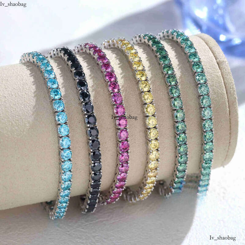 FancyJewelry Hip Hop Sterling Sier VVS Dia 3mm Moissanite Tennis Bracelet Black Blue Blue-Green Yellow Pink
