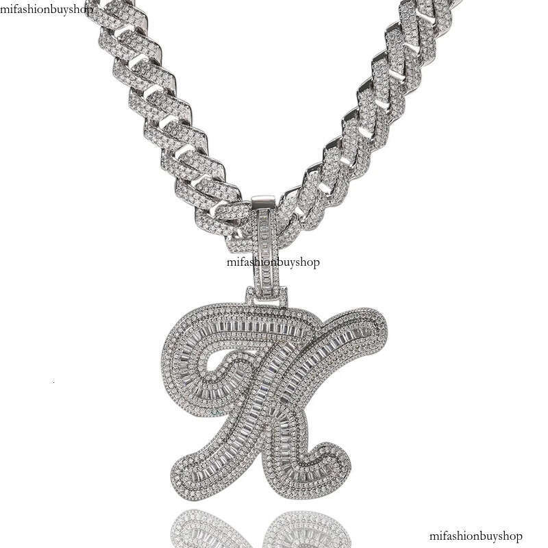 Hip Hop Custom A-Z Cursive Letters Pendant Necklace 5A T Zircon Real Gold Plated Mens Jewelry