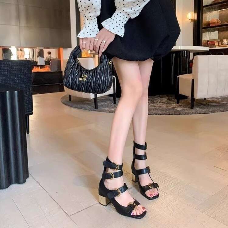 French Niche Design High for Women 2025 New Versatile Chunky heel Peep Designer Shoe Toe Hollow Out Sandals