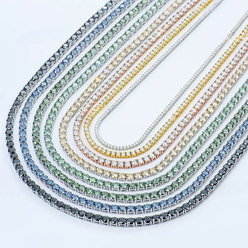 Hip Hop Women Men White champagne Black Blue Green Colored Vvs Ice Out Gra Dia Moissanite Jewelry Tennis Necklace Link Chain