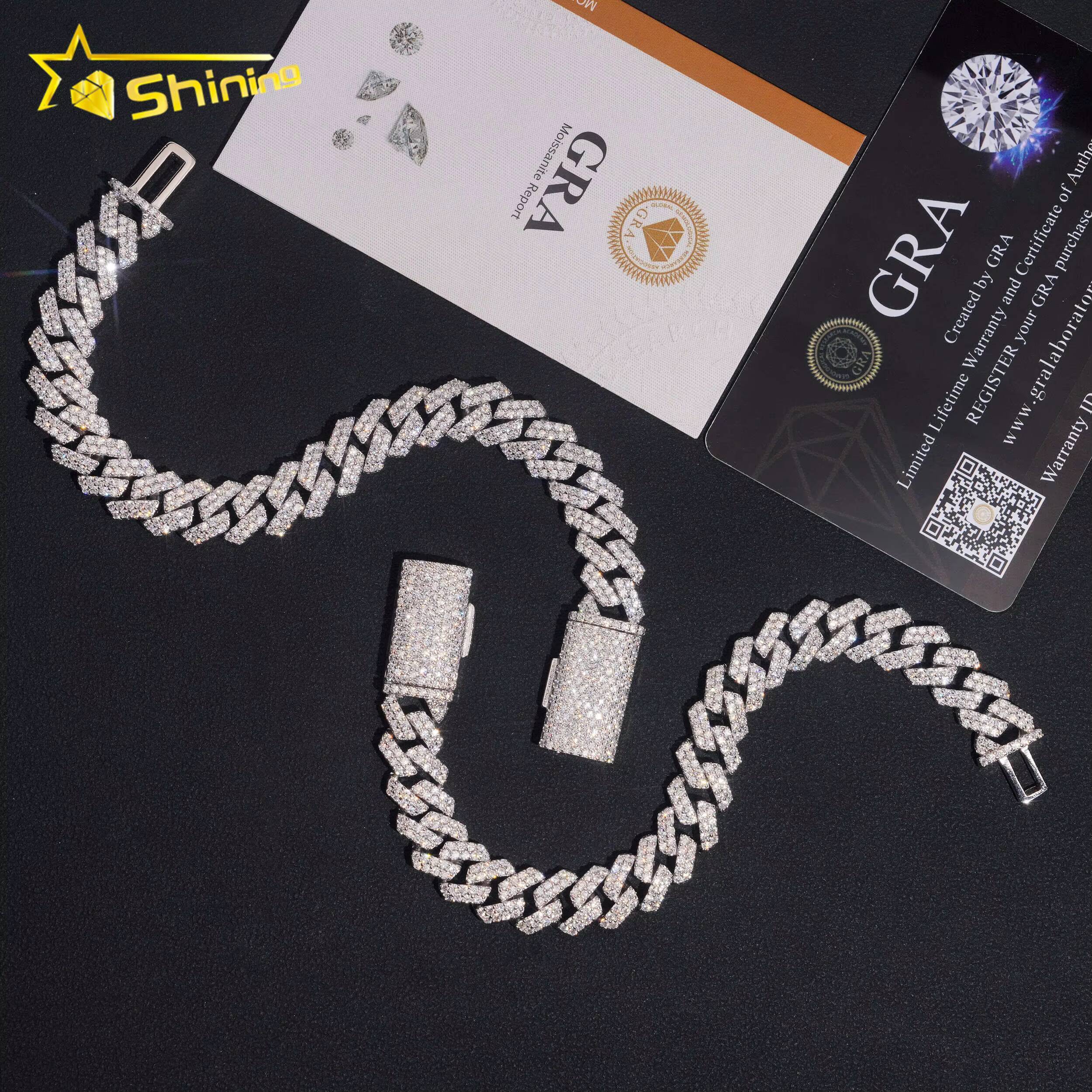USA Warehouse Ready to Ship GRA Certificate 10mm 925 Solid Silver Hip Hop Jewelry Iced Out VVS Moissanite Diamond Cuban Bracelet