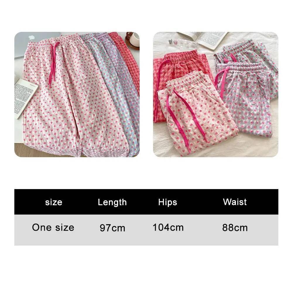 Summer Pama Woman Heart Print Gauze Home Trousers Casual Simple Ladies Sleeping Pants dongdumaoyi