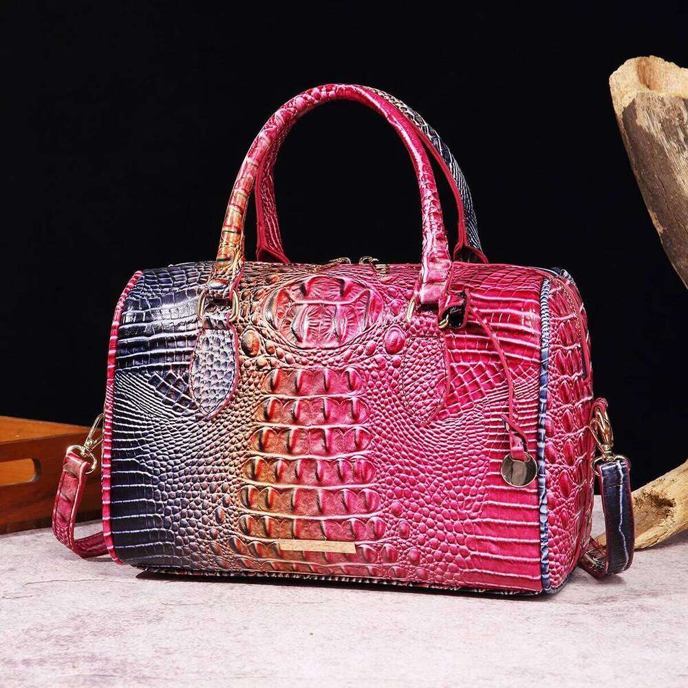 Ombre Crocodile Emed Boston Handbag Classic Style Crossbody Bag Women's Leather Satchel Purse