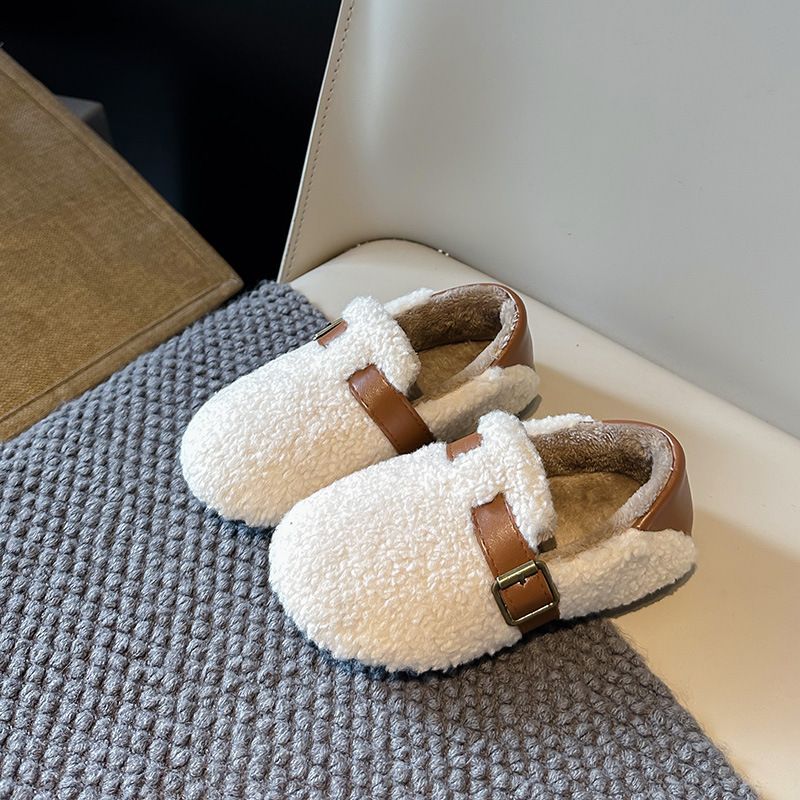 Toddler Winter Loafers Buckle Plush Furry Warm Leisure Boys Flat Shoes Kidszworld Slip-on Comfy Kids Wool Rolled Girls Cotton Shoes 21-36 K0499