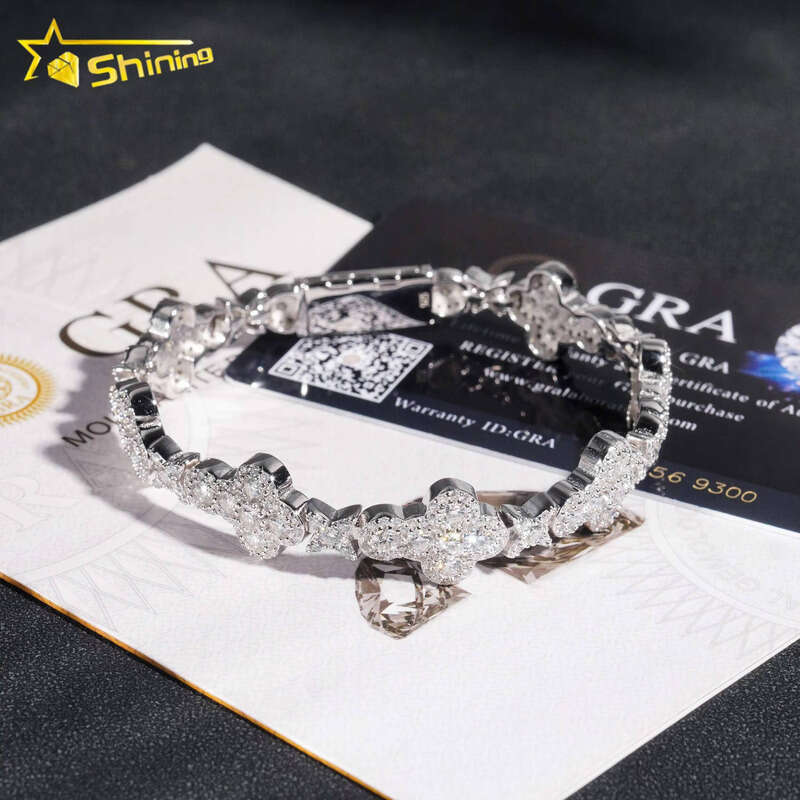 Cross-shaped 3mm Tennis Fashion White Gold Pure Sier VVS Silicon Stone Ice Star Cross Chain Bracelet