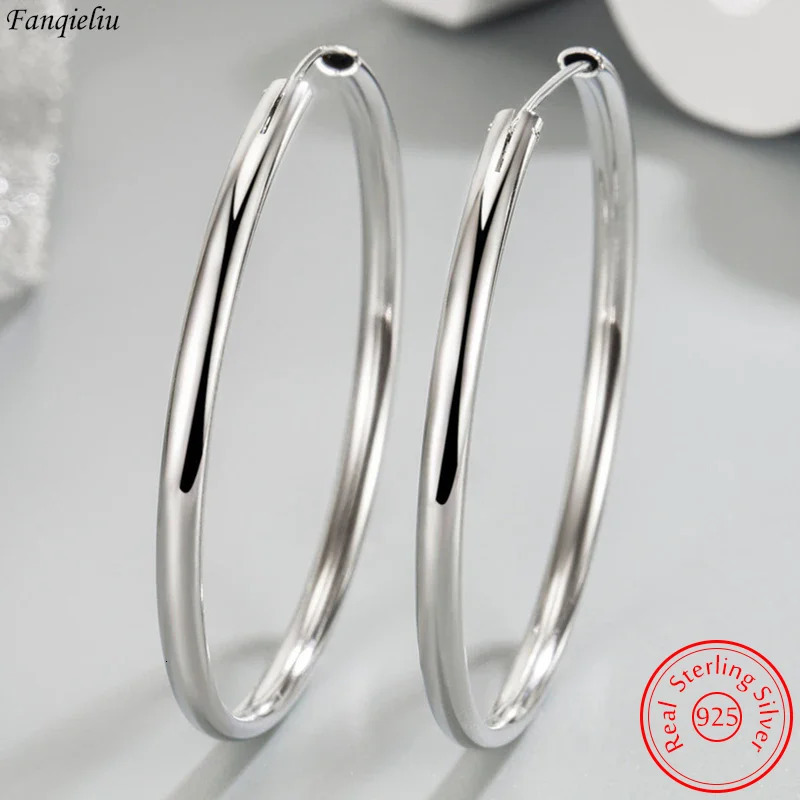 Real 925 Sterling Silver Womens Jewelry Fashion Round Hoop Earrings FQL23634 250930