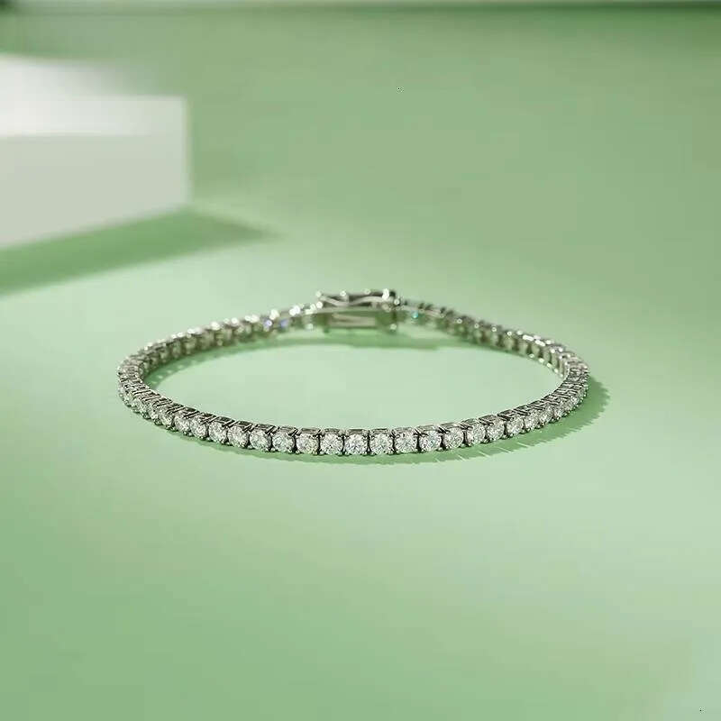 Sier Hip Hop Fine Jewelry Round Brilliant Cut Moissanite Dia 3mm-5mm Tennis Chain Bracelet/necklace for Men and Women