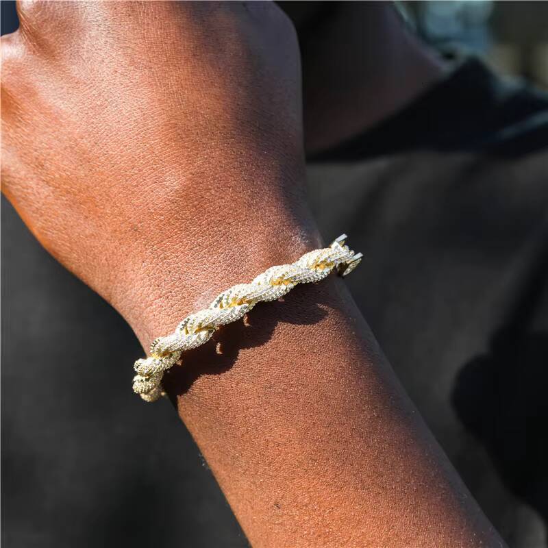 Hip Hop 8MM Icy Diamond Rope Chain Necklace Gold Plated Chudynamicy Bracelet Choker Jewelry Set Mens Bling Moissanite Iced Out Rope Necklace