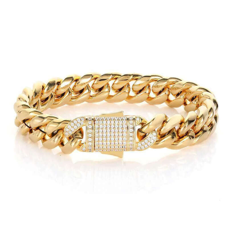 jewelry gold designer hip hop stainless steel men's bracelet moissanite spring clasp discoloration no allergies