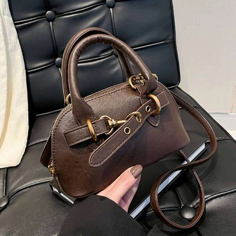 Small Size Top-handle Bags For Women Belt Buckle Design Mini Shoulder Cross Body Shell Bag Designer Purses And Handbags