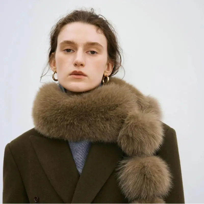 Long Faux Fox Fur Scarf Women Winter Warm Soft Furry Scarves Casual Lady Outdoor Neck Warmer Collar 250929