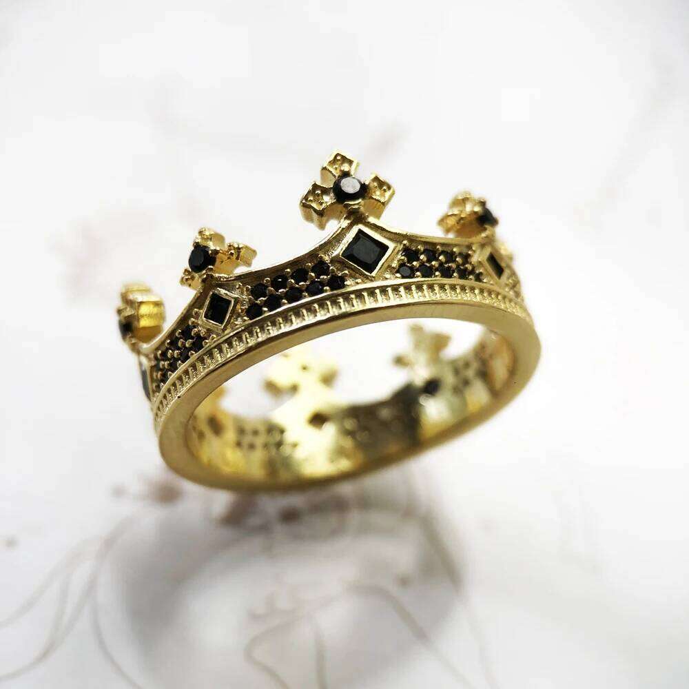 Royal Power Crown Golden Ring in Sterling Sier Victorian Vintage Gift for Men Women Europe Summer New Fine Jewelry