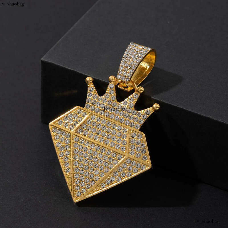 Personalized Crown Pendant Necklace Hiphop Alloy Full Dia Cuban Chain Jewelry