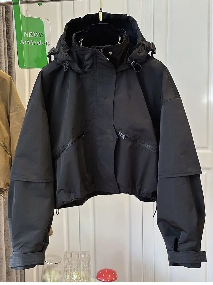 Solid Color Hooded Jacket For Women 2025 Spring And Autumn Fashion Windbreaker Short Jacket 250930