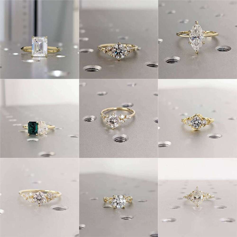 Elisa Engagement Ring Jewelry for Women VVS Emerald Moissanite 10K 14K Solid Real
