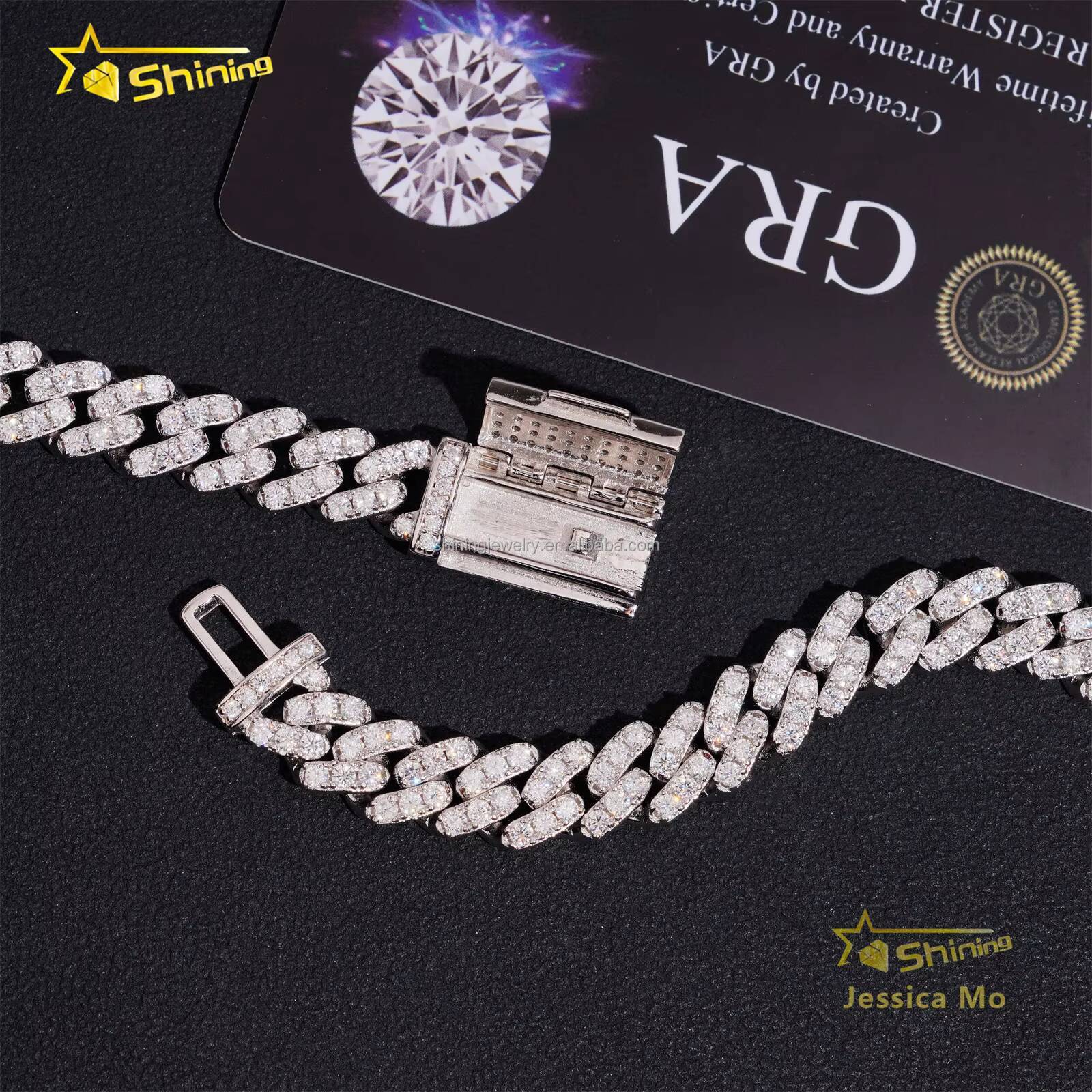 8mm One Row Stone Prong Setting GRA Certificate S925 Solid Silver Iced Out VVS Moissanite Miami Cuban Link Chain Bracelet Set