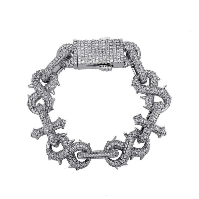 Hip Hop 8-shaped Thorn Cross Cuban Link Chain Necklace Bling Full Cubic Zirconia Iced Out Dia Personalized Mens Necklaces Choker Bracelet Accessories 