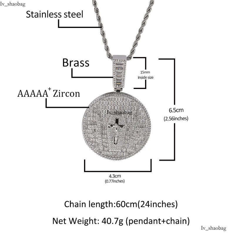 Hip Hop Jesus Cross Pattern Pendants Necklace TopBling White 5A Zircon Religious Jewelry