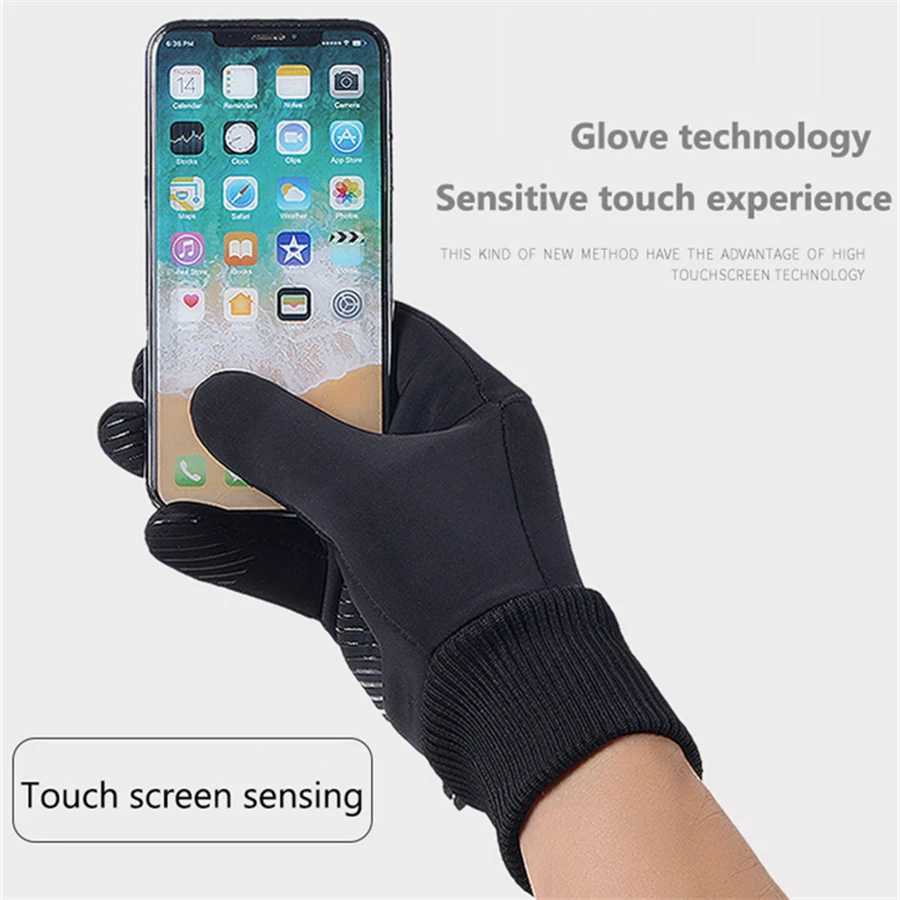 Black Sports Gloves Winter Warm Full Fingers Waterproof Cycling Outdoor Running Motorcycle Ski Touch Screen Fleece Gloves Z250925