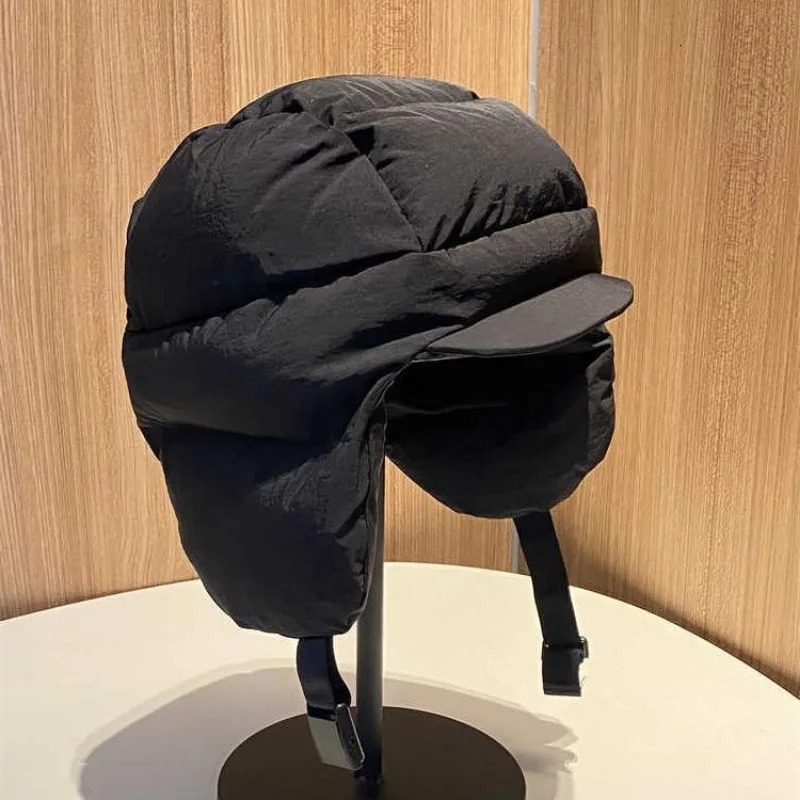 Autumn and Winter Solid Color Down Padded Lei Feng Cap for Men and Women Warmth Cycling Ear Protection Flying Bomber Hats Gorras 250930