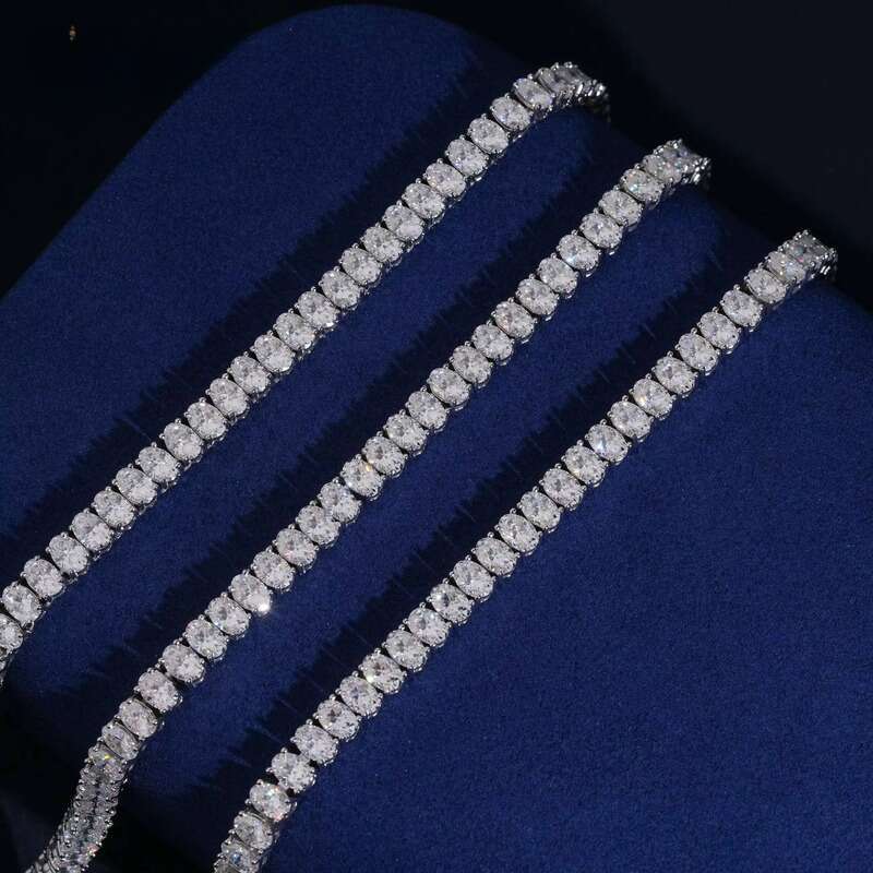 GRA Certification Oval Cut 4X6mm Fancy Shape Chain Sier Moissanite Tennis Necklace Rapper Jewelry