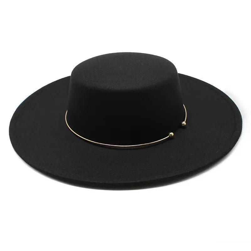 QBHAT Flat Top Fedora Hats for Women Vintage Top Hat Wide Brim Sun Protection Hats Church Dresses Party Wedding Fedoras Cap 250930