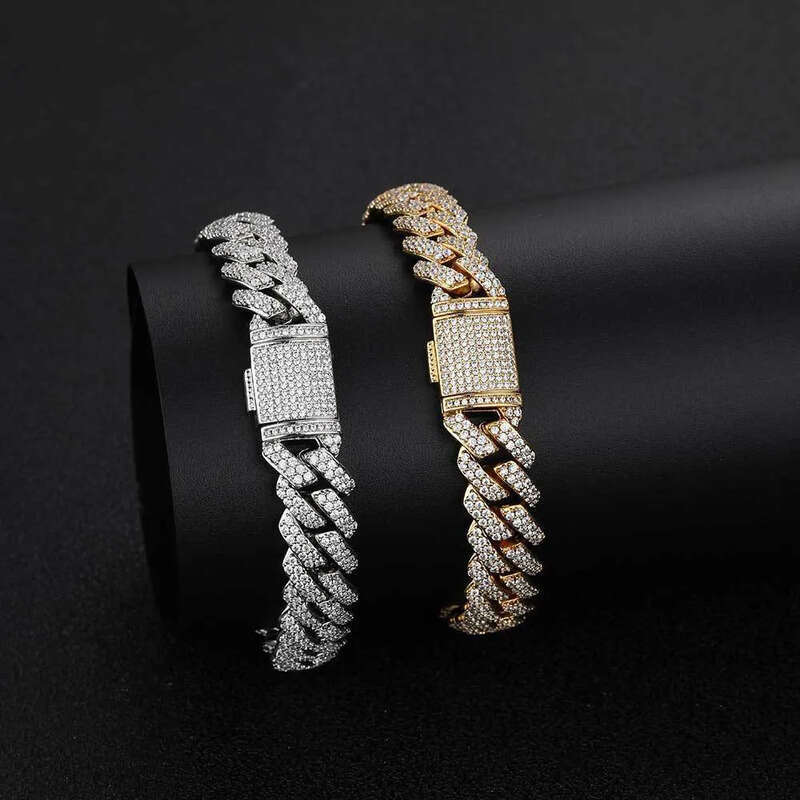 8/10/15/20mm Miami Hip Hop Jewelry Pass VVS Stone Shiny Sterling Sier Bracelet Moissanite Cuban Link Chain For Men