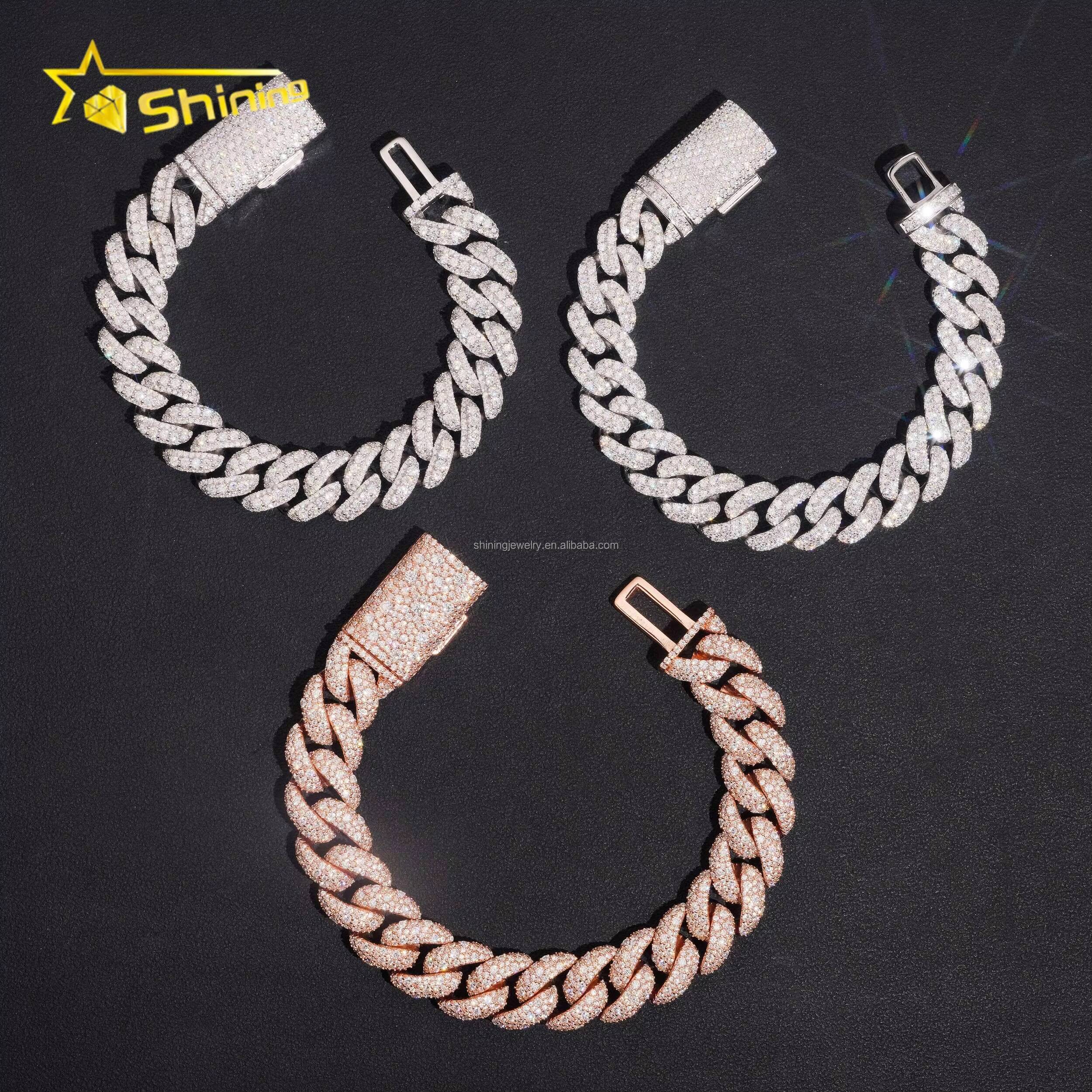 New Designs Fashion New Trendy Luxury Hip Hop 13mm 14mm VVS1 Moissanite Diamond Iced Out S925 Silver Man Miami Cuban Bracelet